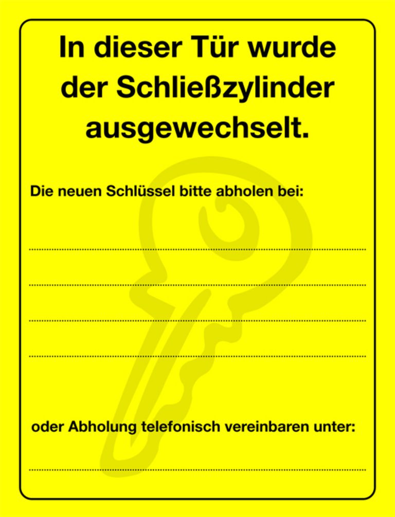 Info-Schild Zylinderwechsel