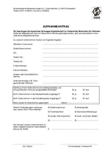 Schnuppermitgliedschaft Aufnahmeantrag