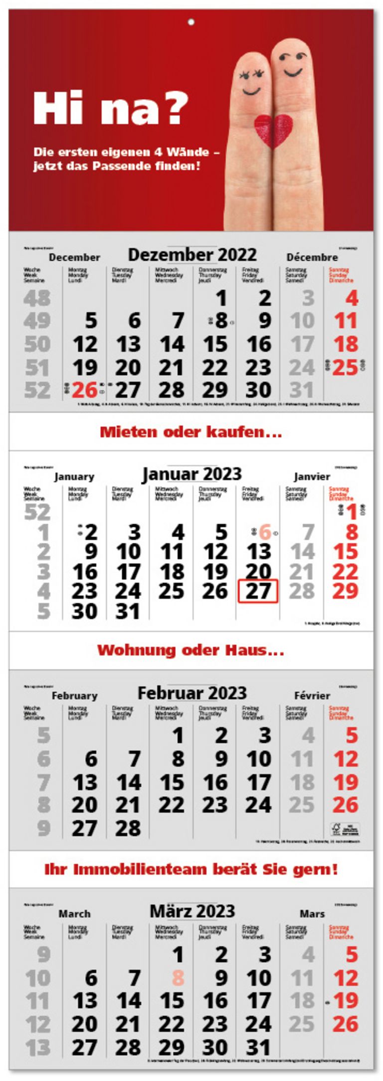 4-Monatskalender Einzelblöcke mit FE 2024