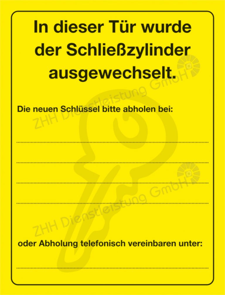 Info-Schild Zylinderwechsel