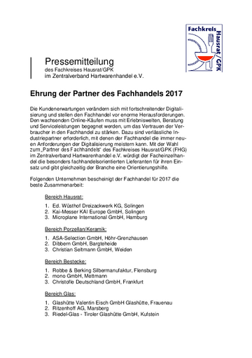 Ehrung der Partner des Fachhandels 2017