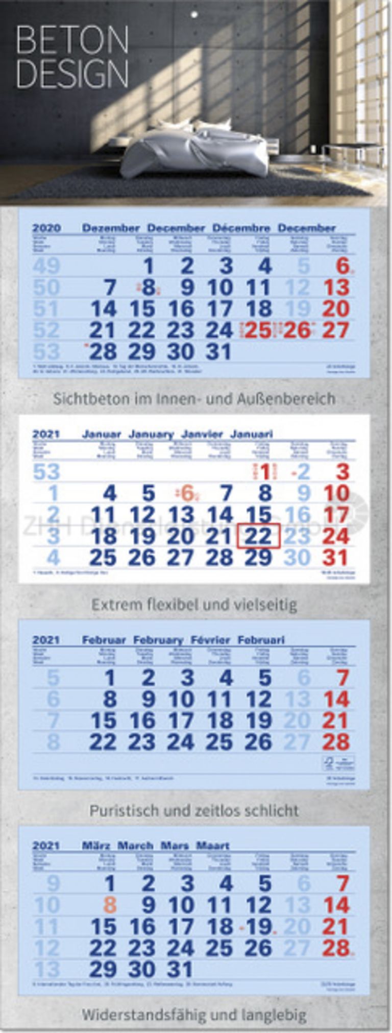 4-Monatskalender Einzelblöcke mit FE