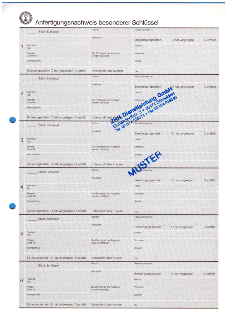 Schlüsselanfertigungsnachweis