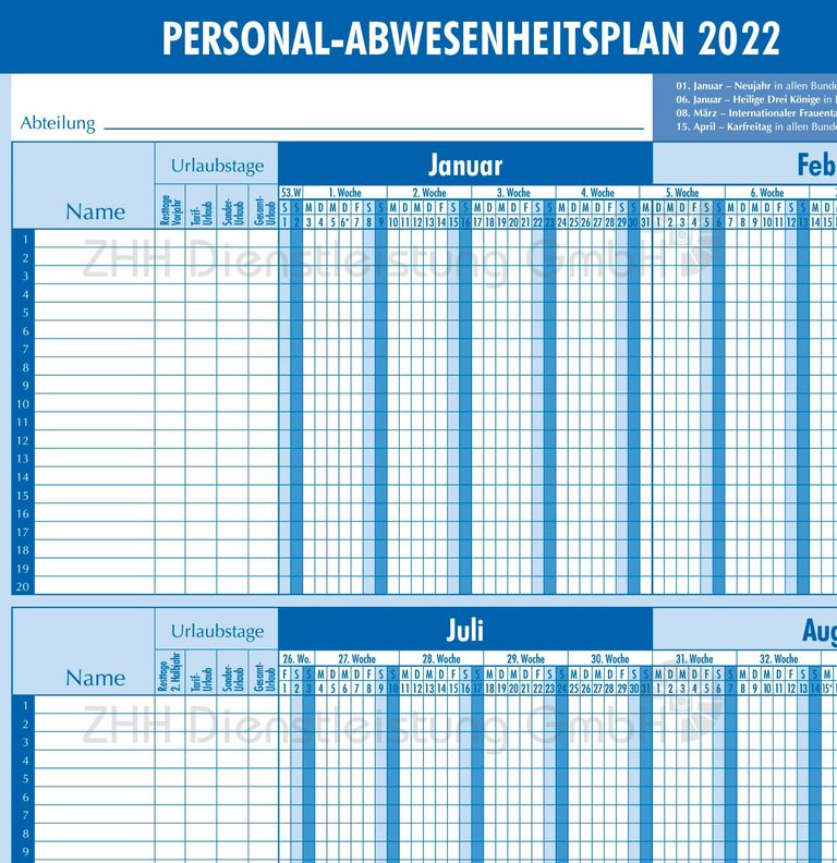 ZHH Personal-Abwesenheitsplan 2022 neutral