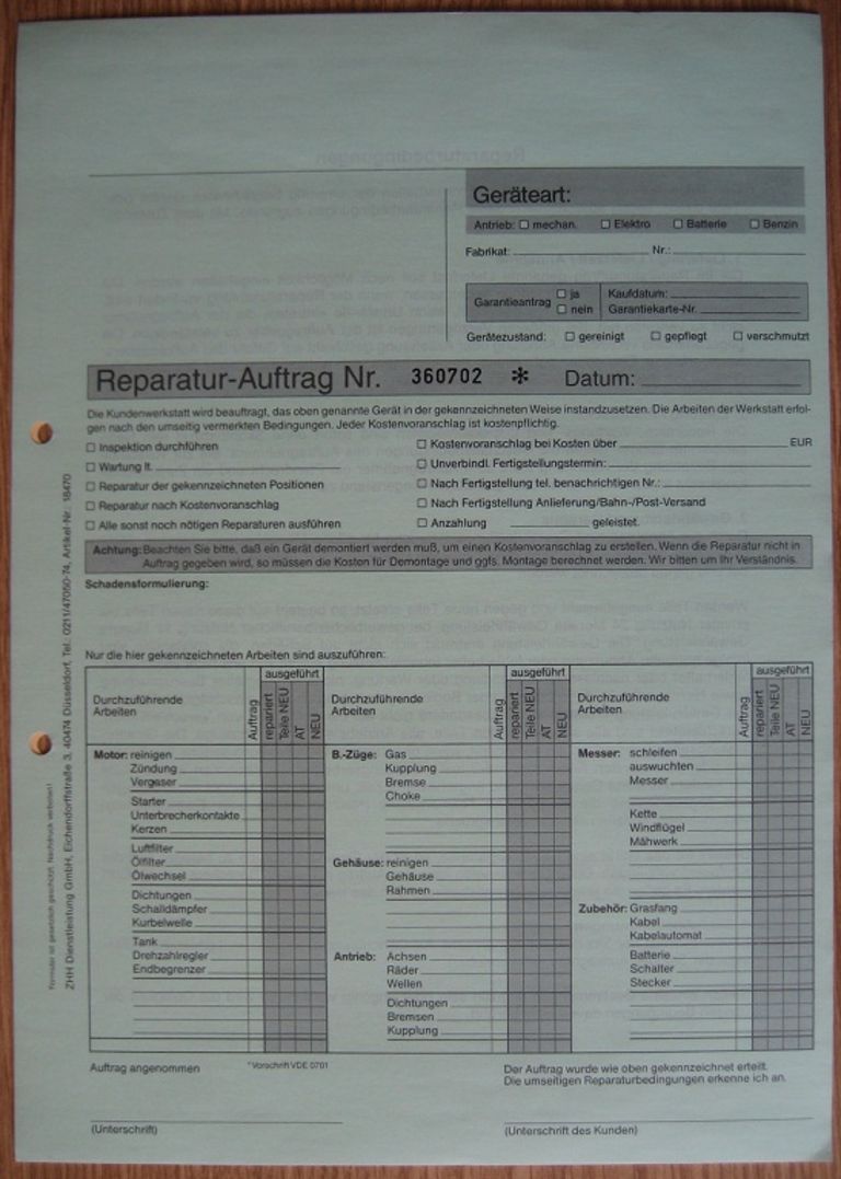 Rasenmäher-Reparaturauftrag