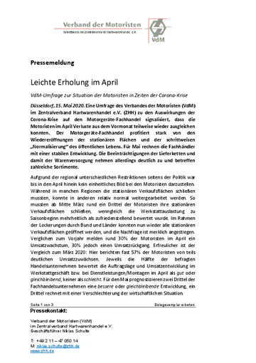 Leichte Erholung im April - VdM-Umfrage