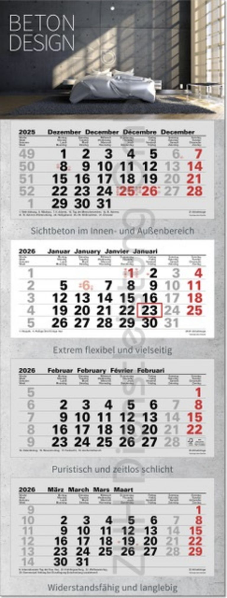 4-Monatskalender Einzelblöcke mit FE 2026